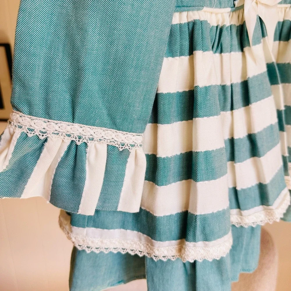 New Elegant Teal and White Striped Kids Formal Dress - Picture 3 of 6